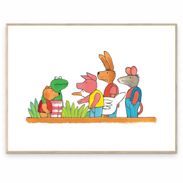 Prenter Fine art print: Kikker, Beer, Varkentje, Haas en Rat | Kikker van Max Velthuijs Multi-coloured