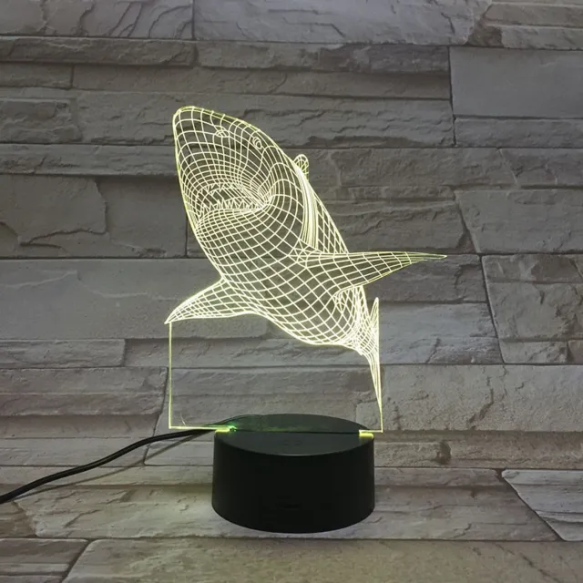 MC Living 3D Led Lamp Met Gravering - RGB 7 Kleuren - Haai