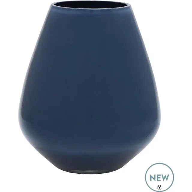 Vase The World Vaas Tasman | Small | Dark blue-grey - Blauw Grijs | Mondgeblazen glas | Ø18 x H20 cm