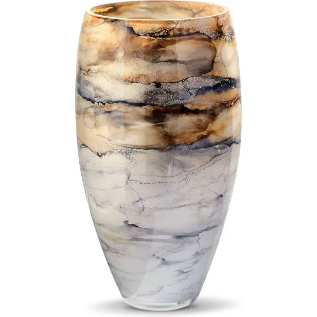 Terroso Vaas Sand, Glas Marmer, Elegante, Hoogte 38 cm