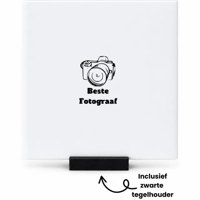Hacebo Beste Fotograaf tegeltje met tegelhouder - Beroepen - beste fotograaf ever - cadeau fotograaf - tegeltjes met tekst - Leuk cadeau voor je Fotograaf om te geven - verjaardag fotograaf - spreuktegels - 10.8x10.8 CM Wit