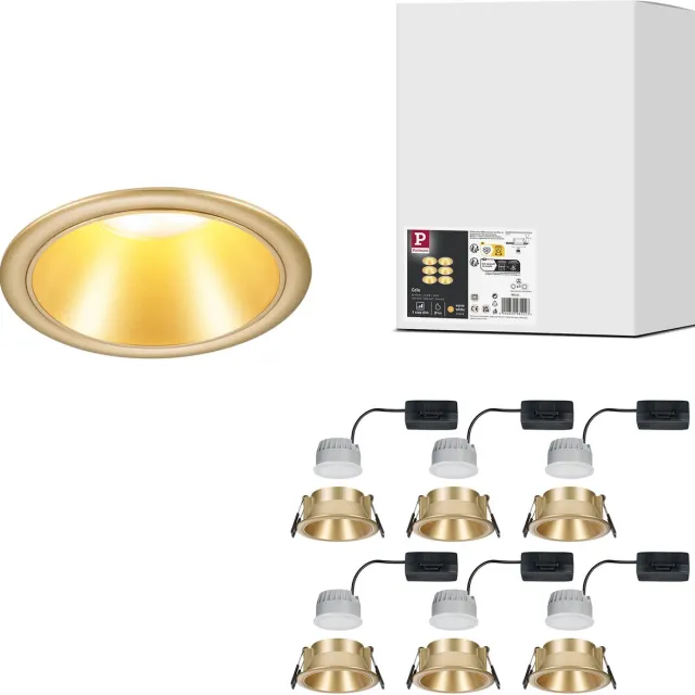 Paulmann LED-inbouwlamp 3-Step-Dim Cole Coin Set van 6 IP44 rond 88 mm Coin 6x6W 6x470lm 230V dimbaar 2700K Goud mat