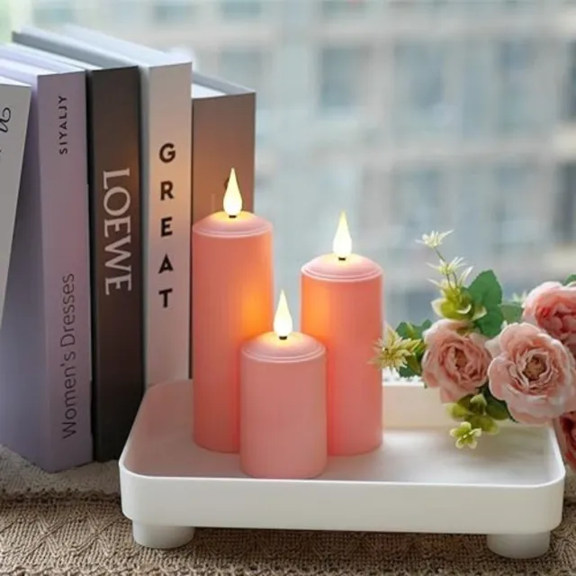 Solacis Oplaadbare waxinelichtjes - LED Waxinelichtjes - 3 stuks - 3 verschillende hoogtes - Roze - Waterdicht - Met afstandsbediening - Flikkeren - Oplaadbare kaarsen - Oplaadbare theelichtjes