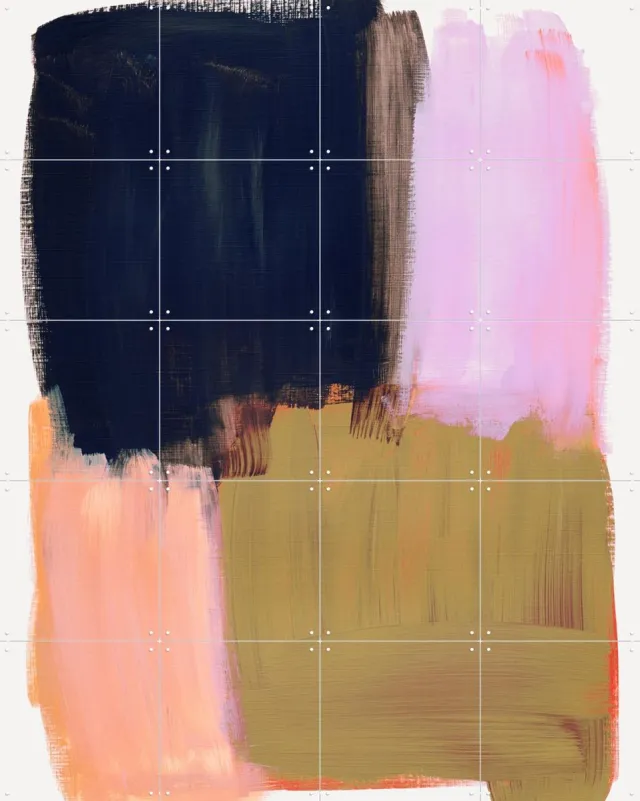 IXXI Abstract Brush Strokes 134, Mareike Böhmer - 80 x 100 cm - Grote wanddecoratie en posters - Kwaststreken, Kleurrijk, Abstract, Speels, Woonkamer Roze / Zwart / Goud