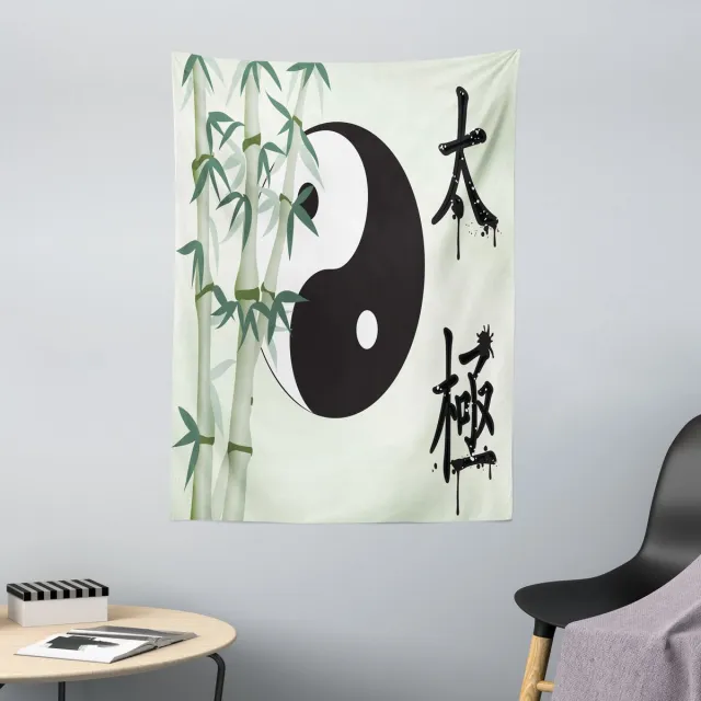 ABAKUHAUS Yin-Yang Wandtapijt, Taiji Eenheid, 110 x 150 cm, meerkleurig zwart