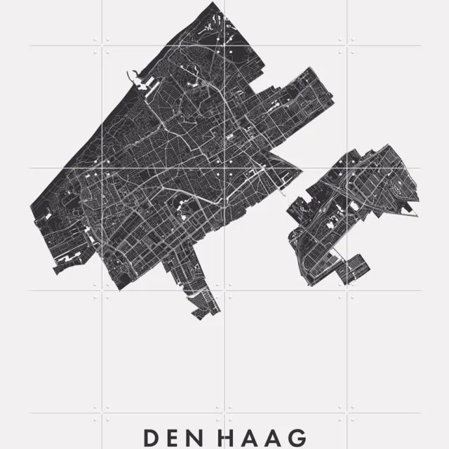 IXXI Den Haag City Map, Kunst in Kaart - 80 x 100 cm - Grote wanddecoratie en posters - Minimalisme, Grafisch Ontwerp, Technische Tekening, Line art Zwart / Monochroom / Zwart en wit