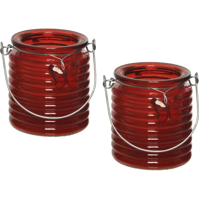 Decoris Citronella kaars - 3x - in windlicht - rood - 20 branduren - citrusgeur