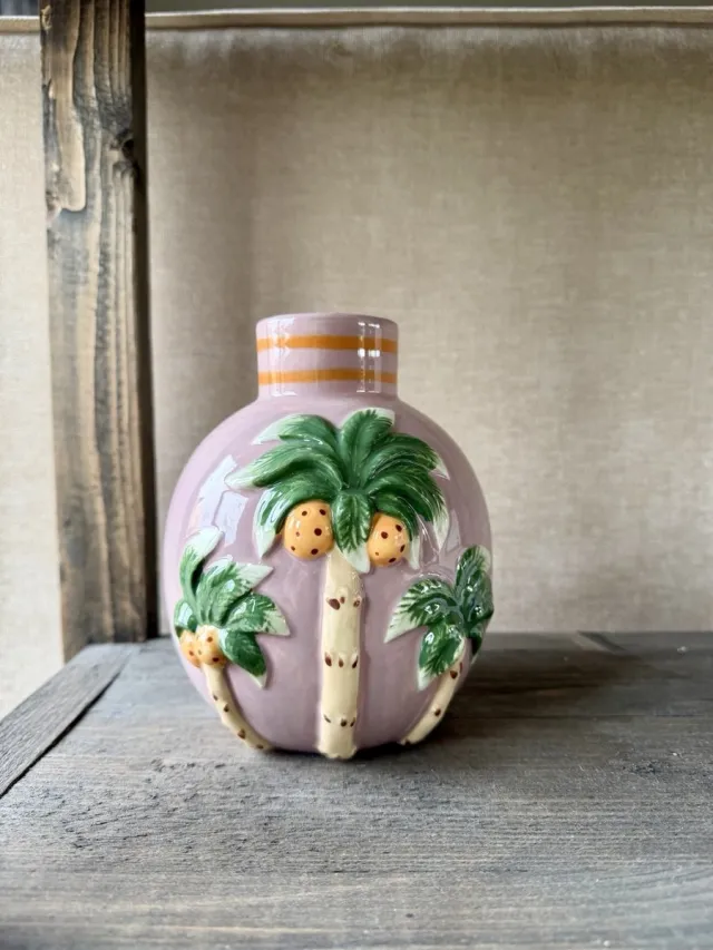 Life Deco Vase Palm Tree Dolomite Pink 14x13x16cm Roze