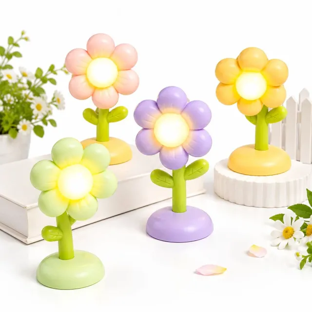 VHV Nachtlampje - 4 stuks - Mini nachtlampje met magneet bevestiging - Creatieve bloem lamp als decoratiestuk - Tafel decoratie - Bureau decoratie - Nachtlamp - Bedlampjes slaapkamer nachtkast Groen