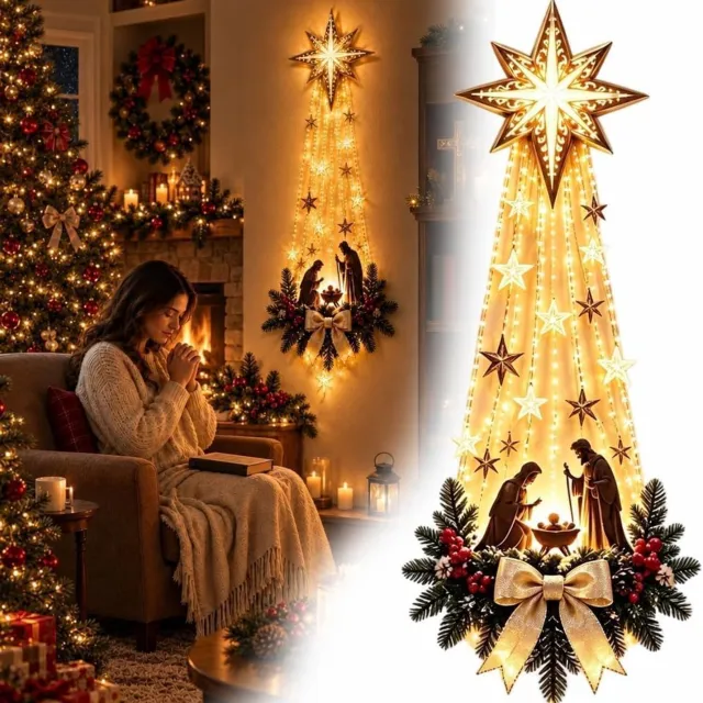 FLITI Kerststal wanddecoratie - acryl plat - om op te hangen - voor woonkamer en hal - feestelijke hanger - voor feestliefhebbers - meerkleurig - plat - 1 stuk Wit