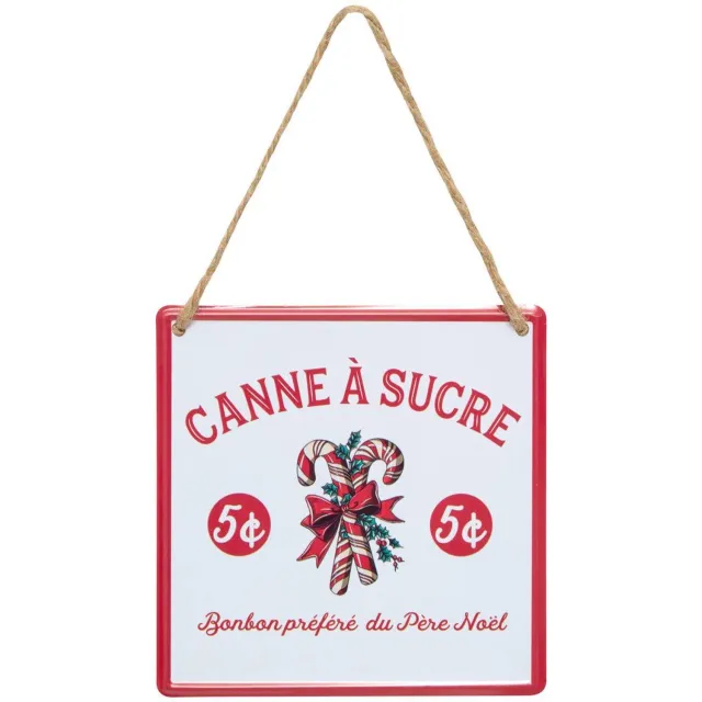 Atmosphera Créateur d'intérieur® Kerstboomhanger met metalen bordje 'suiker', 12 cm Rouge