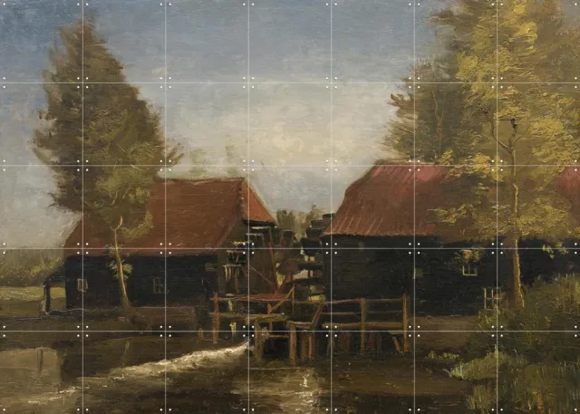 IXXI De Collse watermolen, Vincent van Gogh (1853 - 1890) & Het Noordbrabants Museum - 140 x 100 cm - Grote wanddecoratie en posters - Realisme Bruin