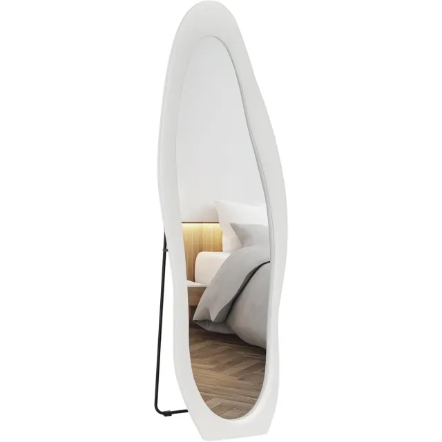 Homcom Passpiegel Fluwelen Frame - Staande spiegel, ganzlichaamspiegel, wandspiegel - Wit Weiß