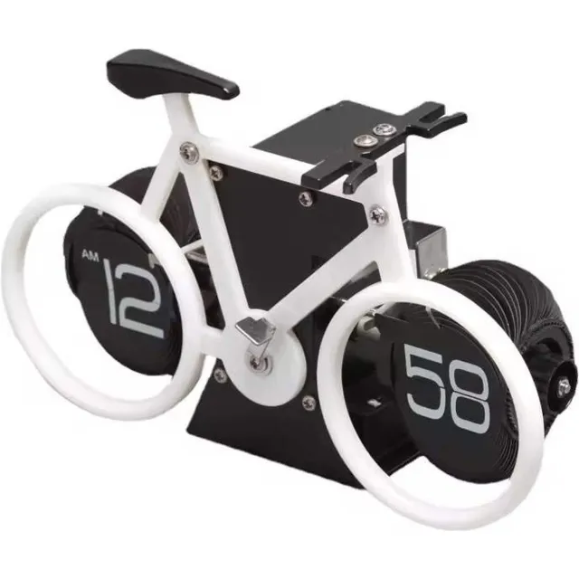 ALA UNIVERSAL Retro fiets Flipklok- Wit - 20x13x8cm - Mechanische Automatische Flip Down Pagina - Tafelklok - Kantoor Flip Klok - wandklok – Modern