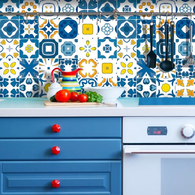 Ambiance Sticker Zelfklevende tegelmuurstickers voor keuken en badkamer - 9 cementtegelstickers (Azulejos AANOR) - 9 stickers, 20x20cm Multi color