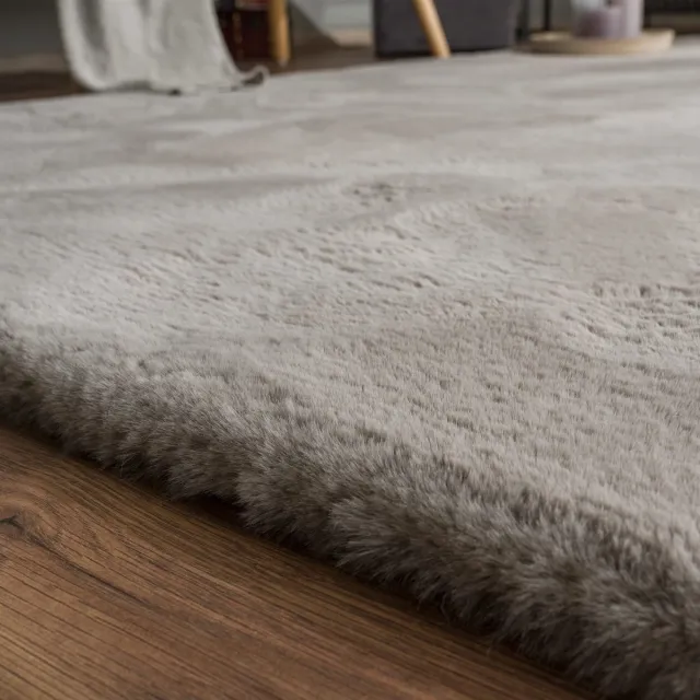 TT Home Woonkamer hoogpolig tapijt langpolig zacht konijnenbont imitatie zacht Rond grijs, foto 2