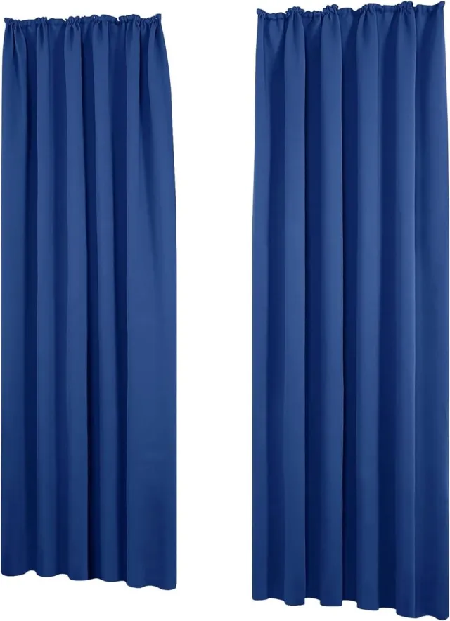 Unyqoos Thermogordijn, verduisteringsgordijnen met plooiband, 220 x 140 cm (hoogte x breedte), koningsblauw, set van 2