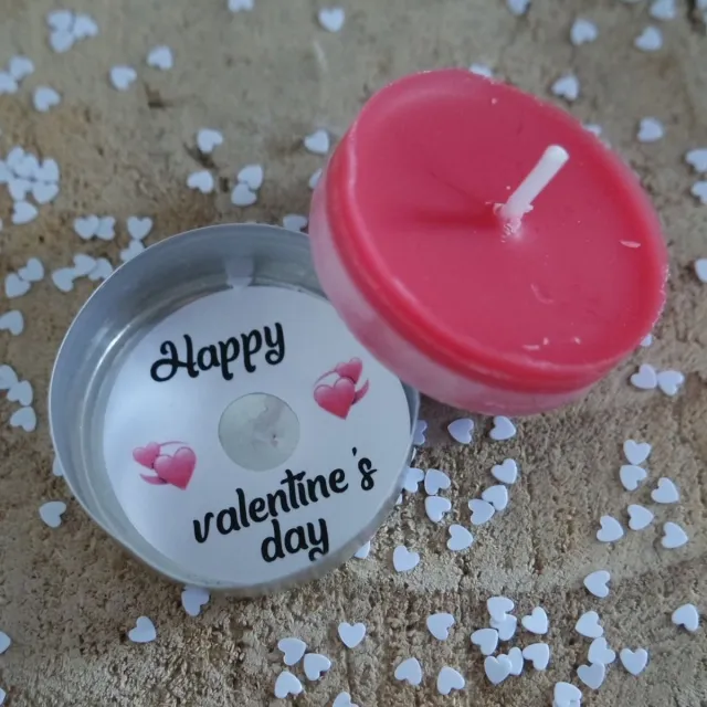 FlexMade.nl 5 waxinelichtjes met verborgen tekst - Happy Valentine's day - Cranberry - Cadeau - Valentijn rood