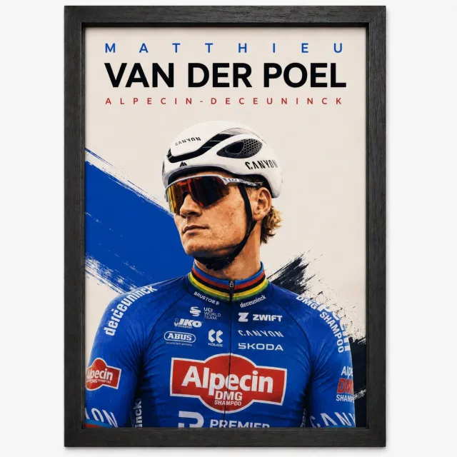 Joshimo Mathieu van der Poel Poster | Wielrenner & Wereldkampioen | Inclusief Zwarte A4 Lijst | Wielrennen
