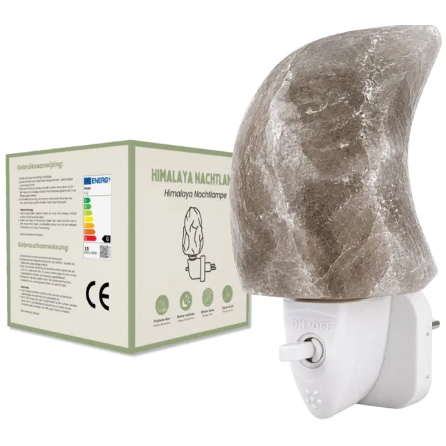 Orakl Himalaya Nachtlampje Selene – 1 KG en ca. 14 cm - Zoutlamp - Wandlamp - Echt & Puur Himalayazout Grijs