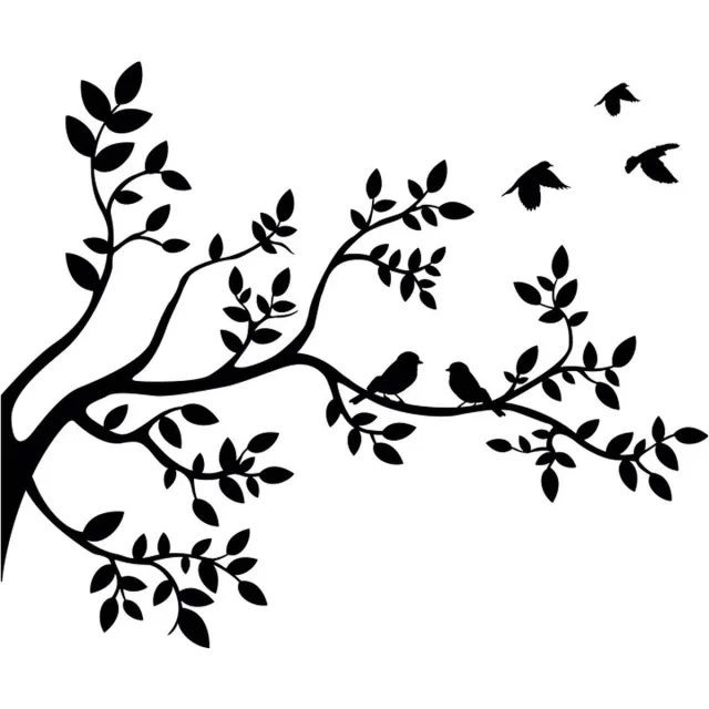 Plakkers Muursticker boom met vogels 100cm breed 83cm hoog - Plakkers zwart
