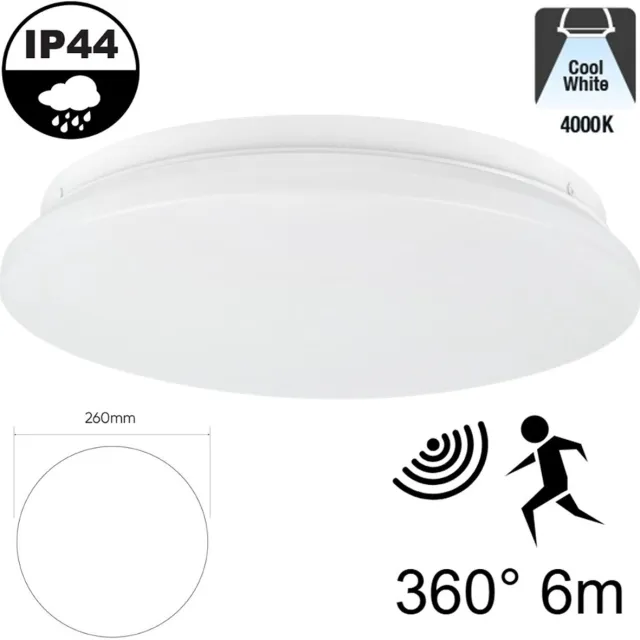 Ledin Led Plafonnière 12w met Bewegingssensor | 960 Lumen | 4000K Neutraal Wit | IP44 | Ø260mm