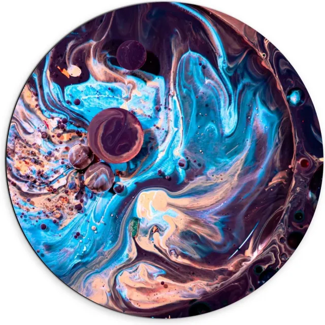 KuijsFotoprint Dibond Wandcirkel - Paars/Blauwe Verfvlekken - 70x70cm Foto op Aluminium Wandcirkel (met ophangsysteem)