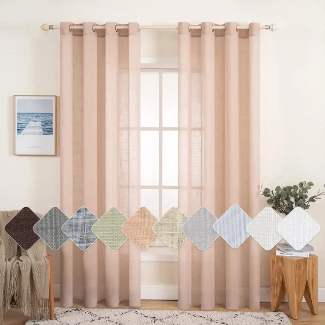 Ibenzoa Set van 2 Transparante Voilegordijnen met Oogjes, Linnenlook, 140x290cm - Perfect voor Woonkamer en Slaapkamer perzik