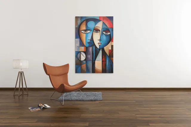Trendex Global Canvas Schilderij - Gezichten - Abstract - Wanddecoratie - 120x80x2 cm Blauw