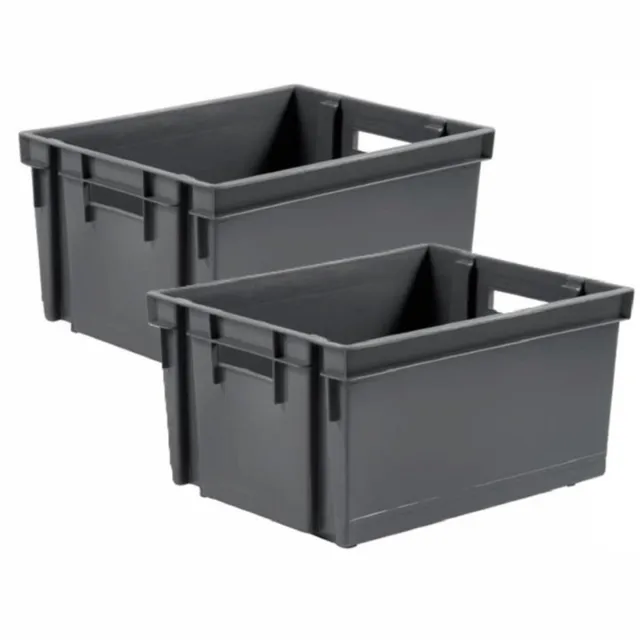 EDA Opbergkrat stapelbaar - 2x - kunststof - 10 Liter - L32 x B26 x H18 cm - grijs - opbergbak - opbergen