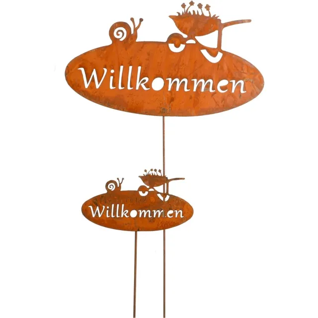 Scheulen tuinsteker "Willkommen" roestlook 10 x 38 cm