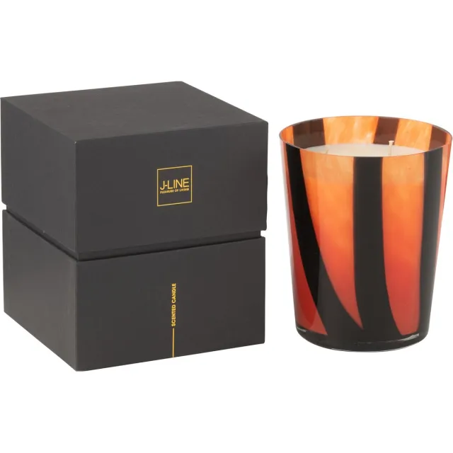 J-Line geurkaars Noa Strepen - Wild Protea & Rhubarb - glas - oranje - medium - 68U Multi
