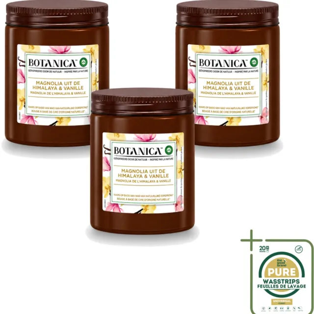 Air Wick 3 x Botanica by Air Wick - Geurkaars - Vanille & Magnolia - 40 Uur Brandduur - Wasstrips - Geurkaars - Vanille En Magnolia - Natuurlijke Geur - Luxe Geur - Ontspanning Bruin