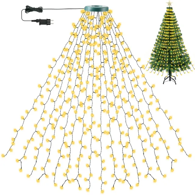 LAPAMAX Lichtsnoer voor Kerstboom zonder Topster en 8 Lichtstanden - Kerstboomverlichting met 16 Strengen en Timer met Geheugenfunctie - Feestverlichting voor Huis, Tuin en Balkon - Warmwit - 2 m - 400 LED's