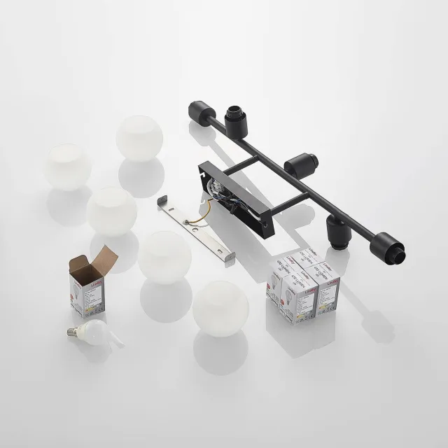 Lindby plafondlamp - 5lichts - Staal, glas - H: 27 cm - E14 - mat zwart, mat opaalwit