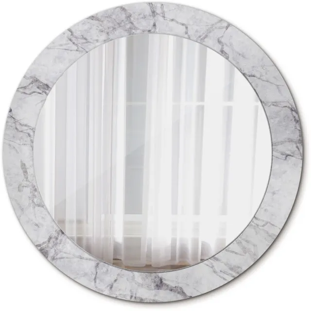 TULUP Spiegel - Ronde vorm Spiegel - op gehard Glas - Wit marmer - Diameter: 70 cm - Spiegel met decoratief motief - Spiegel voor elke ruimte - Grijze - Luxe Spiegel - Industrieel Spiegel - Spiegelmontageset Grijs Wit marmer