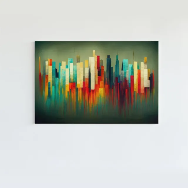 Trendex Global Canvas Schilderij - Abstract Stad - Wanddecoratie - Schilderijen - 60x40x2 cm Kleurrijk