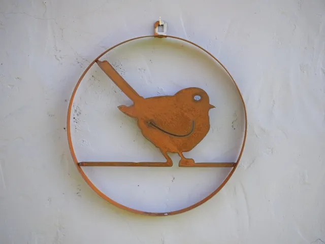 Iron Art wanddecoratie - eco roest - cortenstaal - vogel in cirkel - wandhanger roestbruin