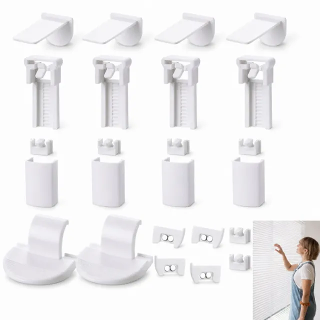 Bobypet Klemmträger Plissee - Plisségordijn Onderdelen Set 24 Stuks - Plissee Halterung Zonder Boren - Universele Bevestiging voor Plisségordijn met 4 Koorden - Wit