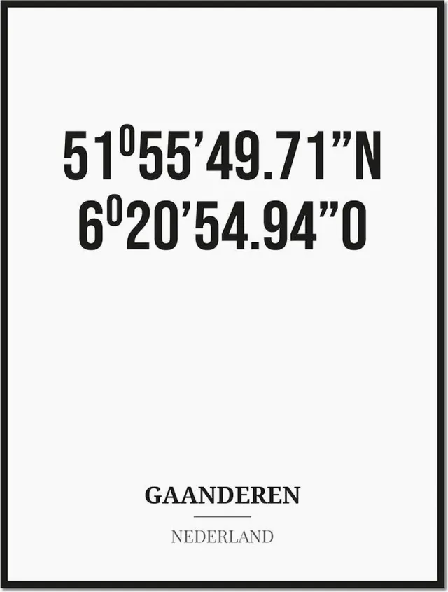 Studio216 Poster/kaart GAANDEREN met coördinaten zwart, wit