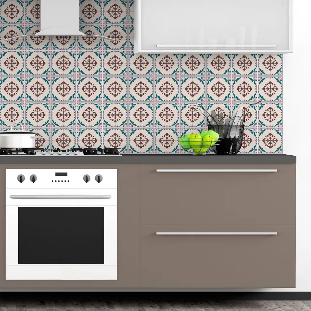 Ambiance Sticker Zelfklevende tegelmuurstickers voor keuken en badkamer - 24 antieke Azulejos cementtegelstickers - 24 stickers 15x15cm Multi color