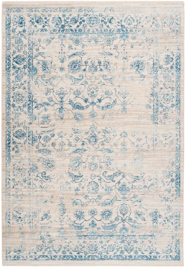 Padiro elegant laagpolig vloerkleed 200 x 290 cm - lichtblauw - oosters vintage patroon - met franjes - voor vloerverwarming - van polypropyleen en katoen