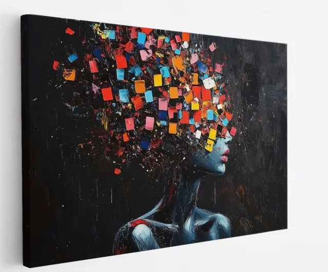 Saammp Canvas Schilderij - Abstract - Gezicht van kleurrijke blokjes - 150x100 - Foto op canvas - Wanddecoratie - Muurdecoratie Woonkamer - Slaapkamer decoratie - Canvas Print Multicolor
