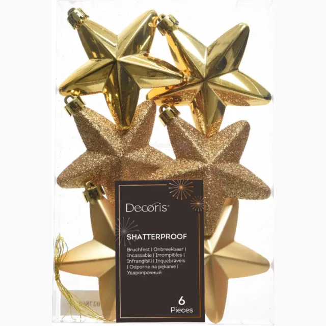 Decoris Kerstboom decoratie sterren goud 6 stuks 7 cm Goudkleurig