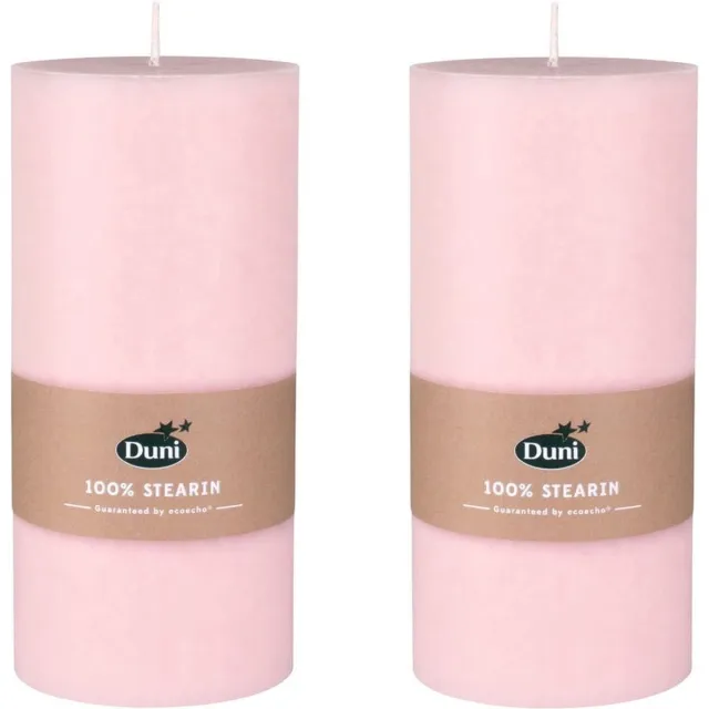Duni 2x stuks mellow roze cilinderkaarsen/stompkaarsen 15 x 7 cm 50 branduren - geurloze kaarsen