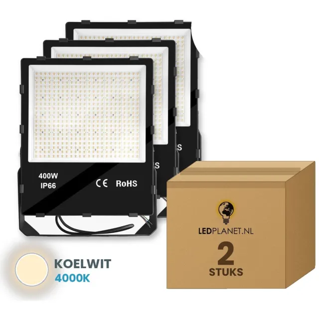 Tsong LED Schijnwerper 400W - 68.000 lm - Koelwit 4000K - 45° - IP66 - 2 stuks - 5 jaar garantie