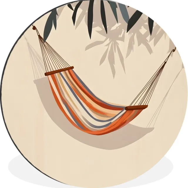 WallCircle Wandcirkel - Muurcirkel - Hangmat - Kleurrijk - Bladeren - Schaduw - Aluminium - Dibond - 30x30 cm - Binnen en Buiten