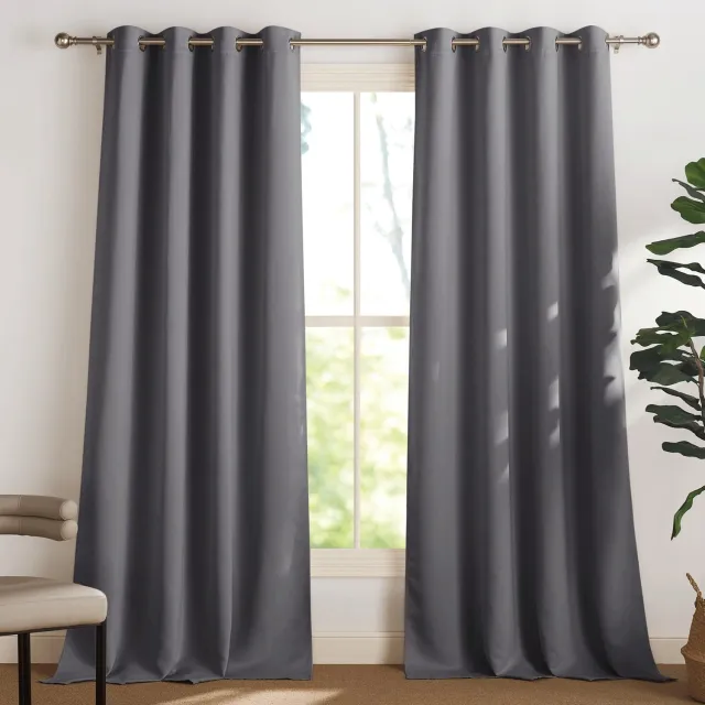 Famanu Thermische gordijnen met plooiband voor diepe verduistering, grijs, isolerend, geschikt voor slaapkamer en woonkamer
