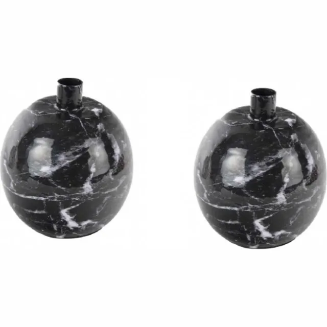 Present Time Candle Holder Marble Look Large Black - Set van 2 Zwart