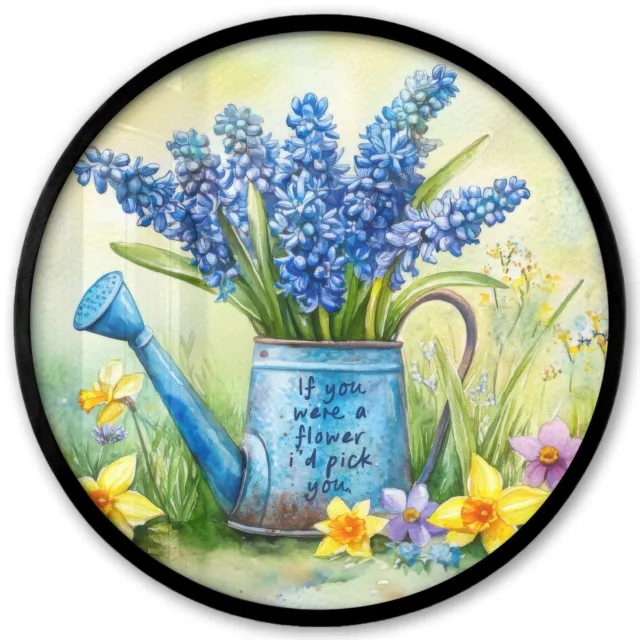 FrameYourWall Poster in lijst Rond - Fotolijst 40x40 cm - Posters - Lavendelbloemen - Quote - Gieter - Ronde posterlijst zwart - Decoratie - Wanddecoratie woonkamer - Muurdecoratie slaapkamer Lavendel - Quote
